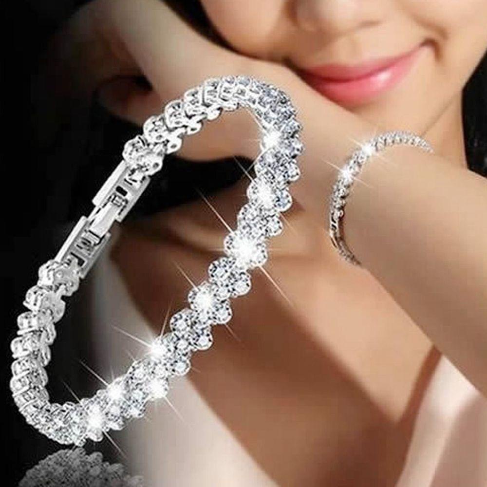Preva Gelang Rantai Fashion Wanita Mewah Berlian Imitasi Bening