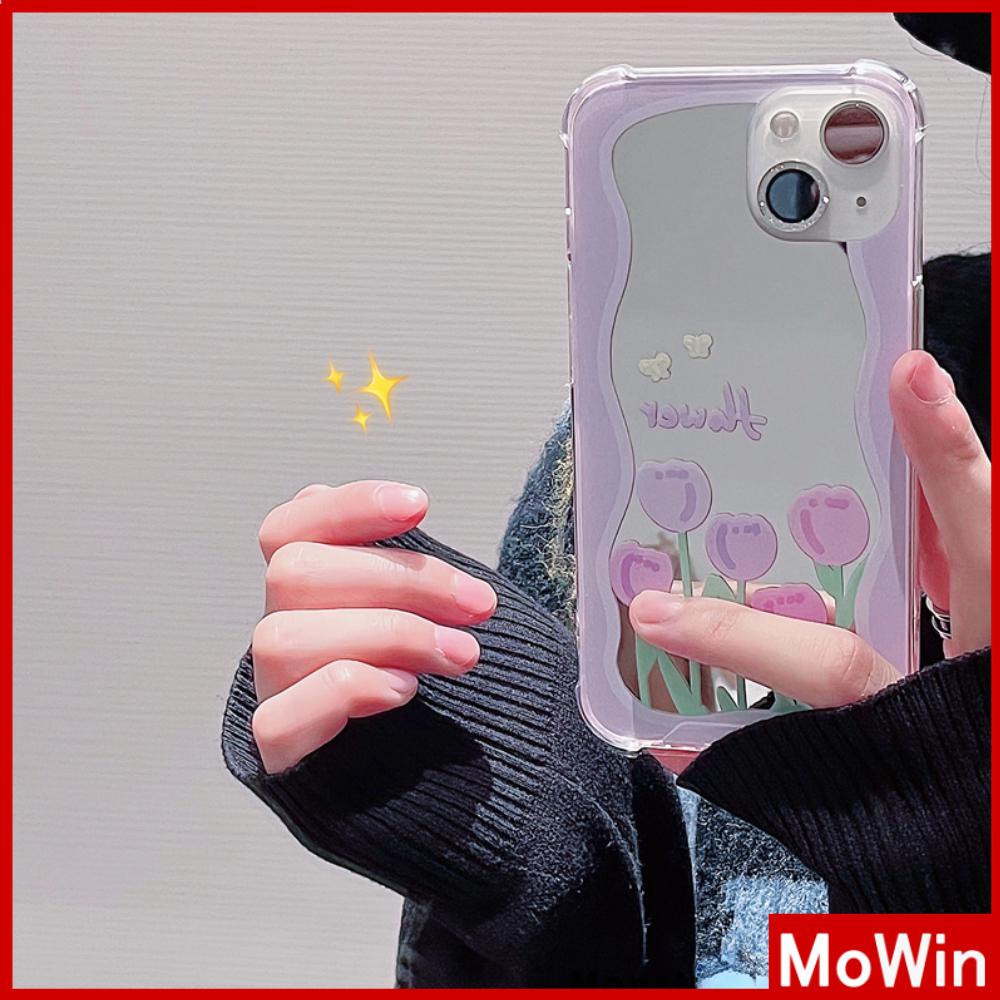 iPhone Case Acrylic Reflective Mirror Airbag Shockproof Protection Camera Purple Tulip Flower Compatible with iPhone 11 iPhone 13 Pro Max iPhone 12 Pro Max iPhone 7 Plus iPhone xr