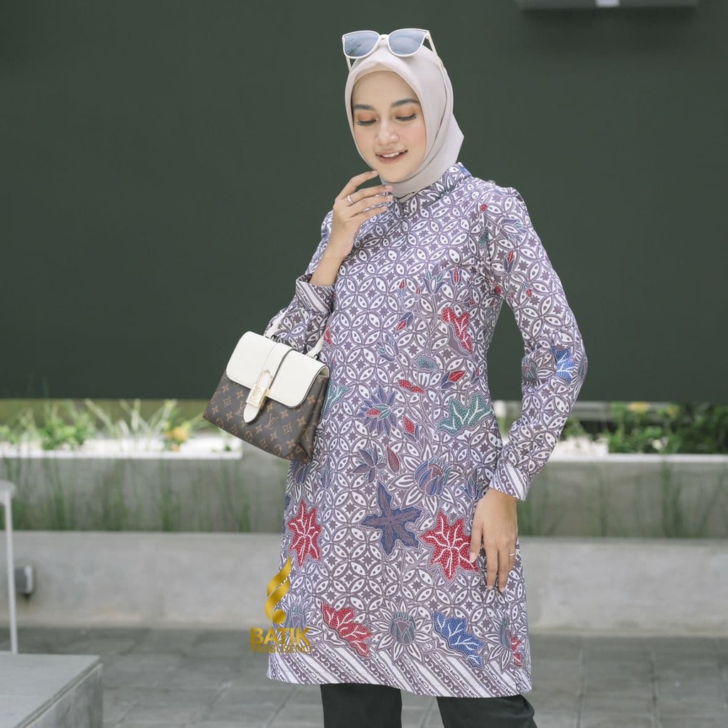 Kawung Ungu Batik Tunik Jumbo Kualitas Premium Original Prabuseno Batik Modern Hijab Seragam Batik A