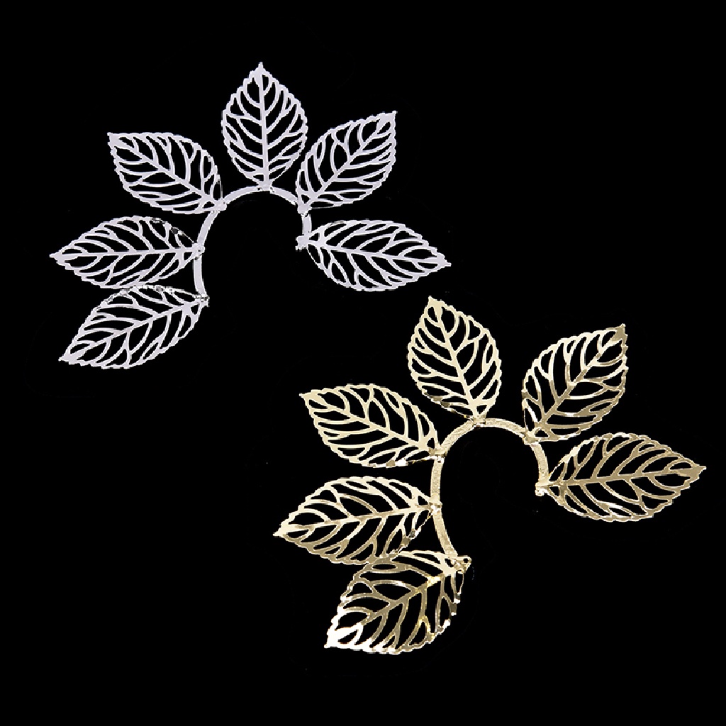 (AdornmentNo1) Anting Klip / Cuff Gaya Punk Motif Daun Aksen Hollow Untuk Perhiasan Wanita