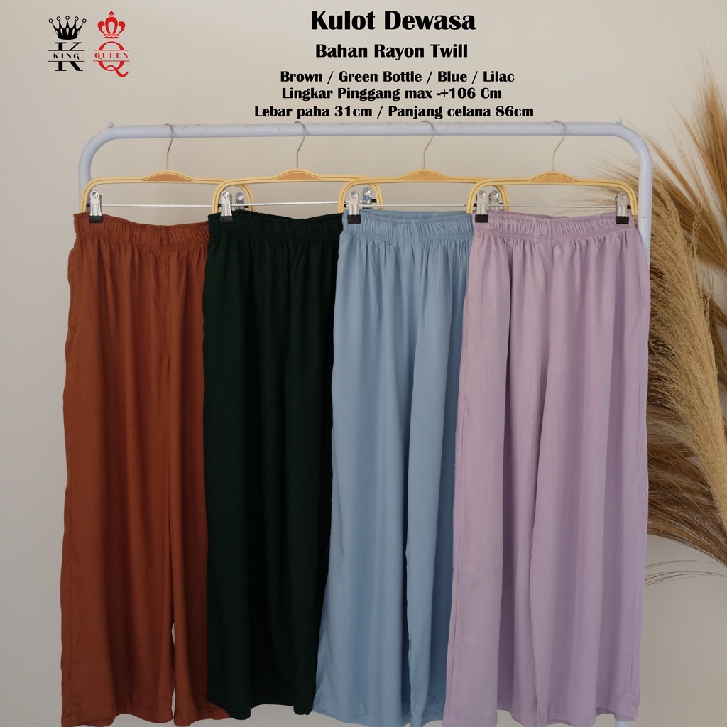 Celana Kulot Polos Dewasa bahan Rayon celana santai harian by KingAndQueen