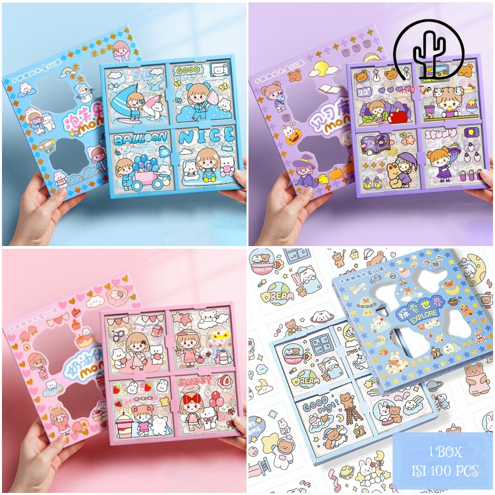 

1 pack isi 100 Lembar Pcs Stiker Box Merk SENMU SEN MU Momo Stiker Set korea Sticker BOX