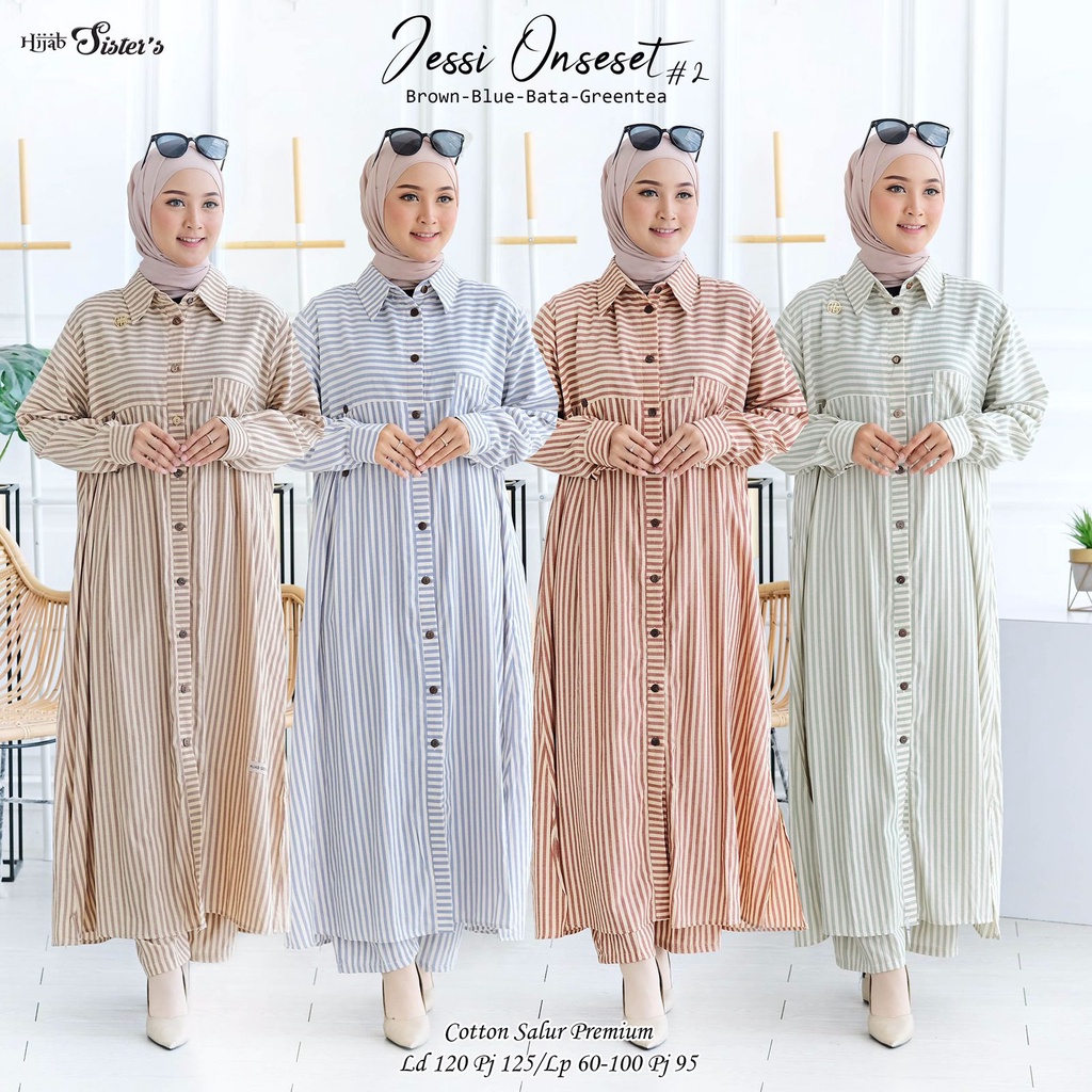 Hijab Sisters Jessi Oneset #2 Terbaru Setelan Atasan Celana Muslim Wanita Kekinian Dress Wanita Mura