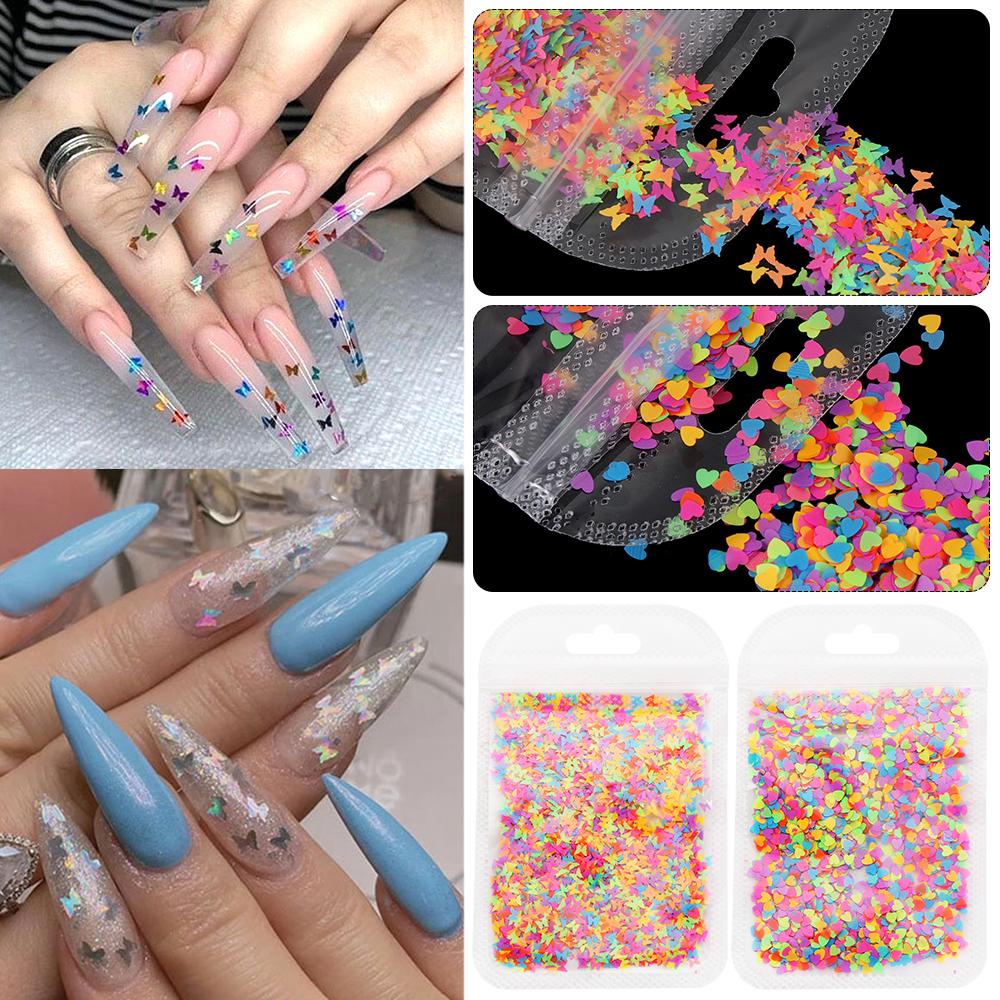 Sequin Flakes Fluorescence Bentuk Kupu-Kupu Untuk Nail Art Butterfly