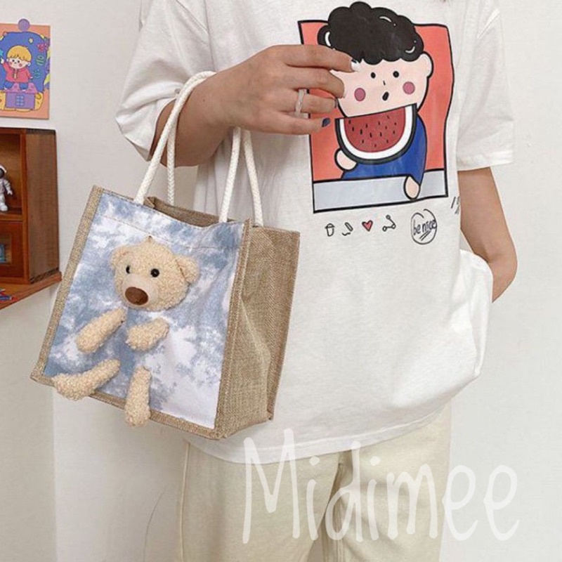 TERLARIS TAS KANVAS Boneka 3D IMPORT MOTIF TERMURAH 8037- souvernir Hand bag Tote beat teddy bear lucu 3D Chail