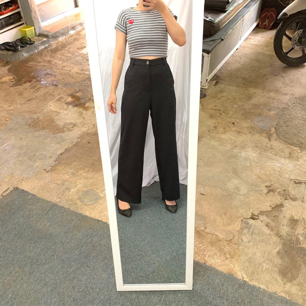 Celana Kulot Highwaist Hitam Black Cullote Korean Cullotes Pants GU Uniqlo