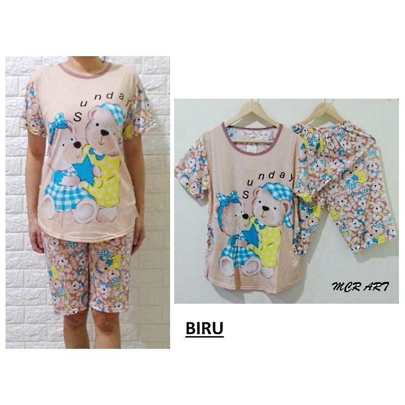 STLN447 - Setelan Selutut Bear Sunday Brown Blue