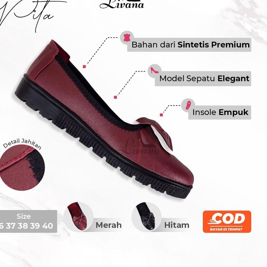 Top Produk.. Sepatu Loafer Pita Wanita Livana Slop Flat Shoes Kekinian Murah Formal Kerja Casual Sin