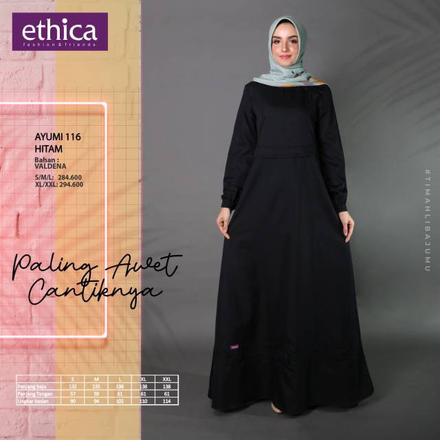 Gamis Ethica 116 Dusty Pink Hitam