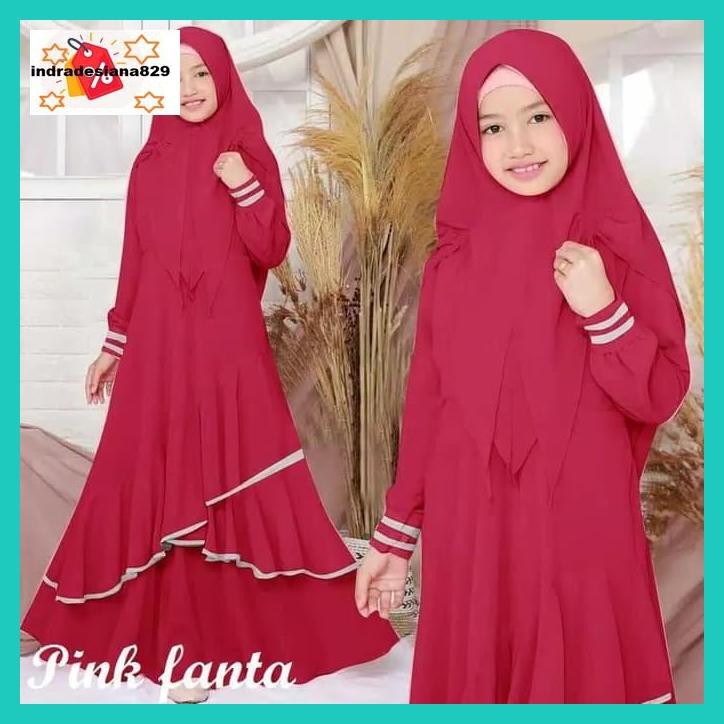 79Yku8U- Baju Gamis Anak Perempuan (Sudah Termasuk Kerudung Jilbab Khimar) - Pink Fanta T45Ey67-