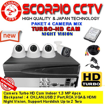 CCTV PAKET 4 KAMERA MIX TURBO-HD TERMURAH SCORPIO