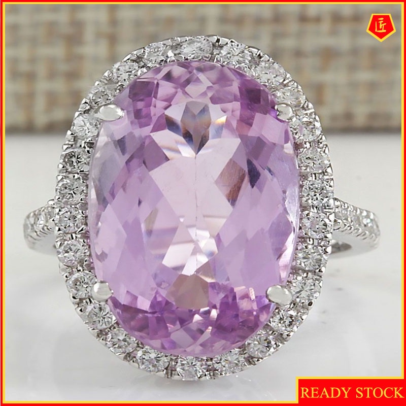 [Ready Stock]Luxury Inlaid Amethyst Moissanite Ring Female Creative