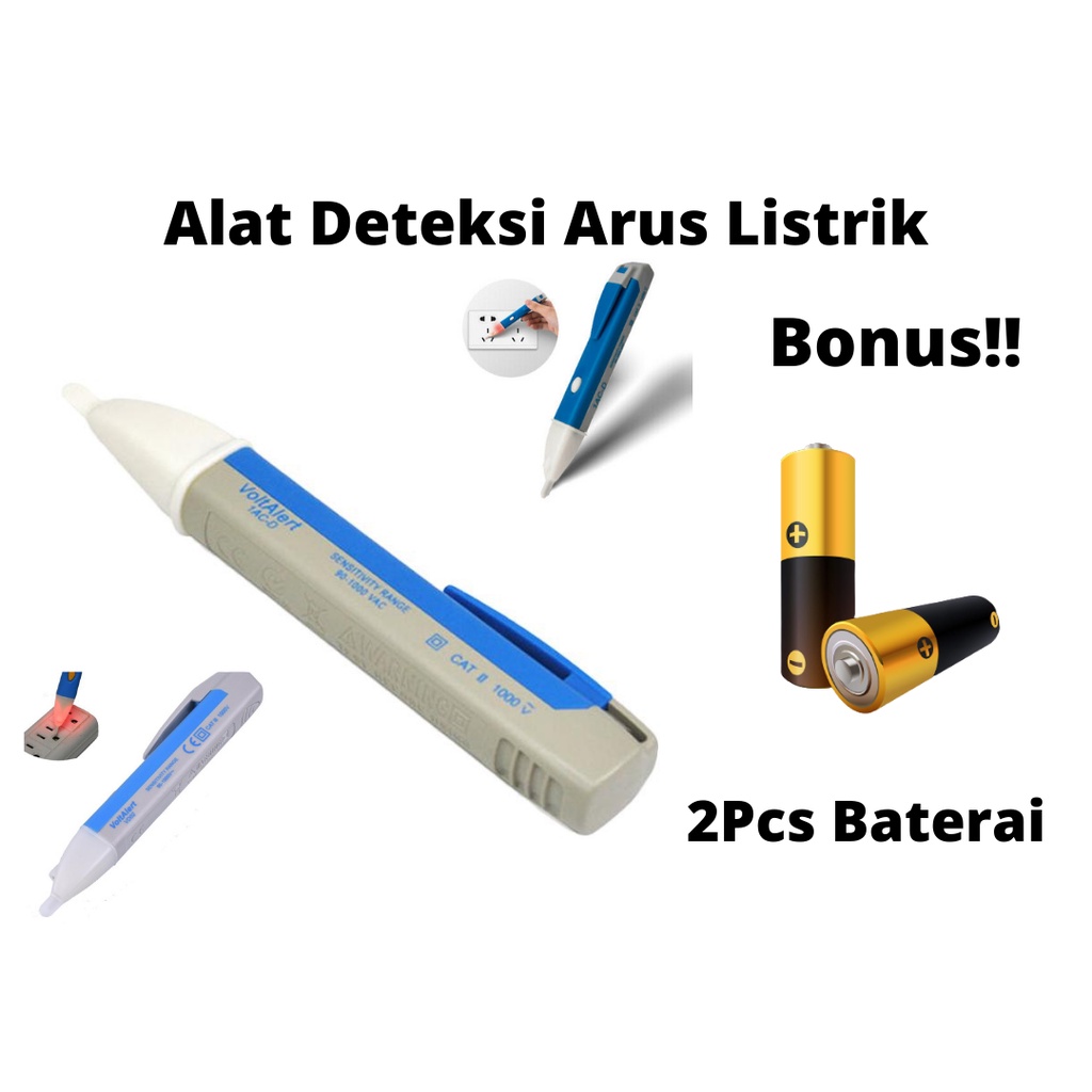 VOLTAGE DETECTOR BONUS 2 PCS BATERAI Alat Deteksi Kabel Putus / VoltAlert Pen Non-contact AC Voltage