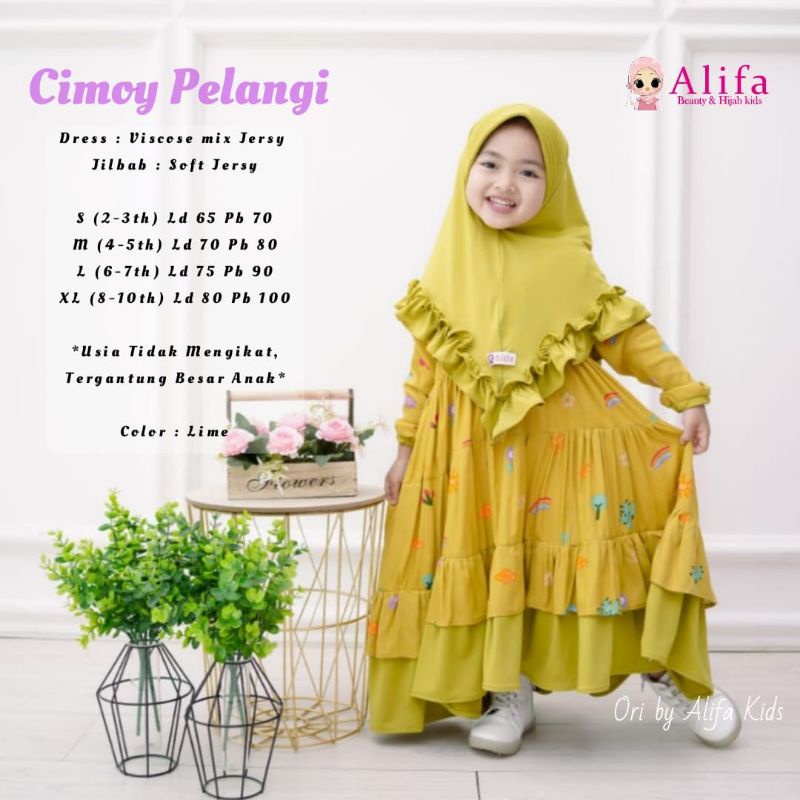 [Gamis Balita & Anak] Cimoy Pelangi Kids Syar'i by ORI ALIFA-Cimoy Lime
