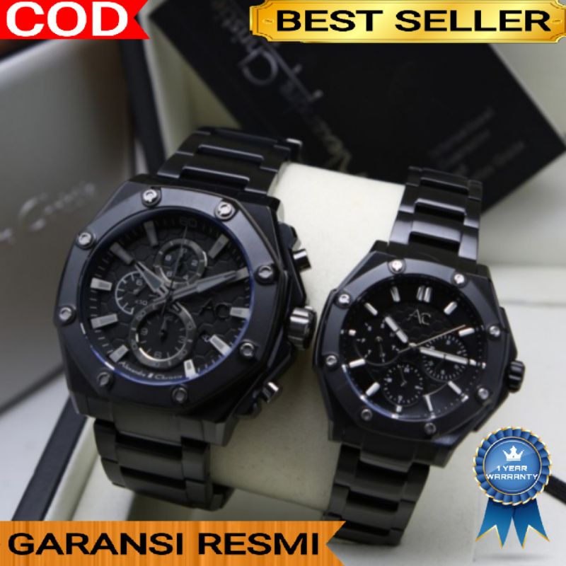 ALEXANDRE CHRISTIE COUPLE AC 9601 RANTAI FULL BLACK ORIGINAL GARANSI 1 TAHUN