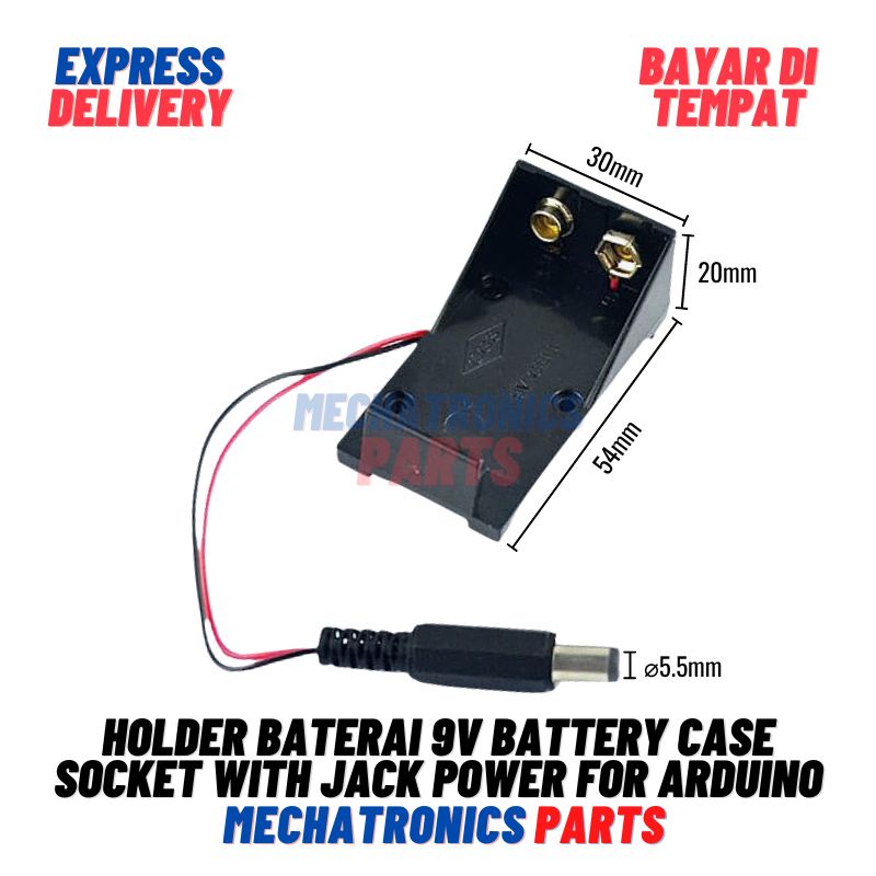 [5652] Holder Baterai 9V Battery Case Socket With Jack Power For Arduino