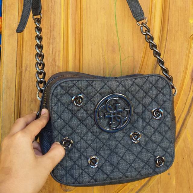 Tas guess camera bag denim murah (preloved) #