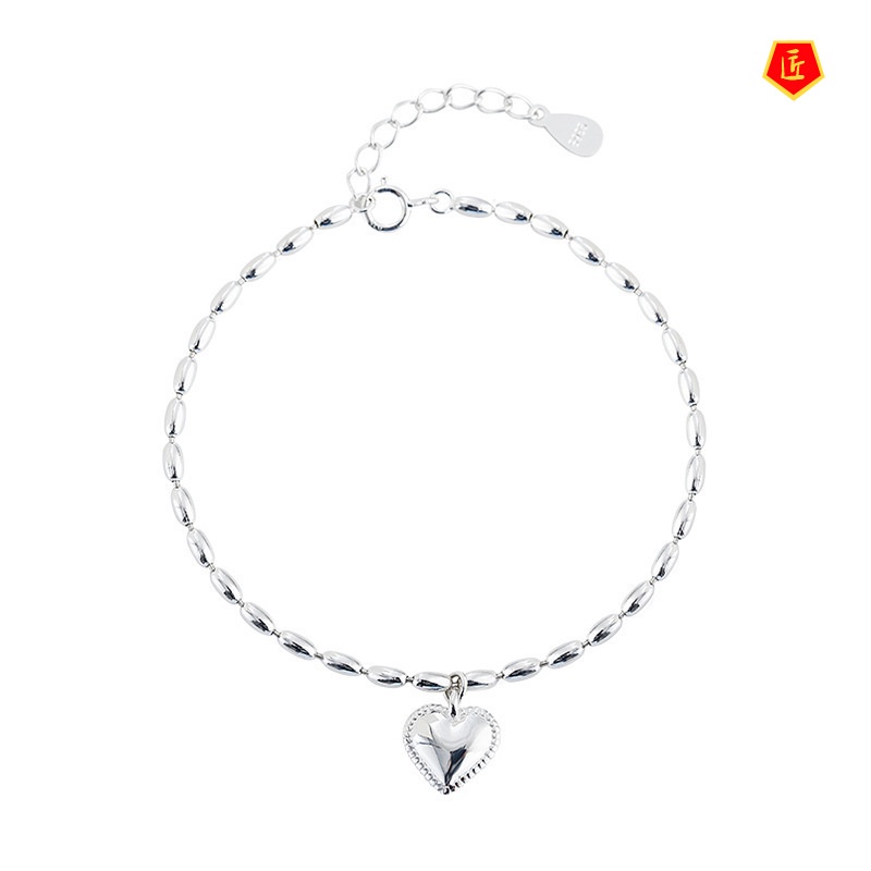 [Ready Stock]S925 Silver Heart Bracelet Female Niche Design Retro