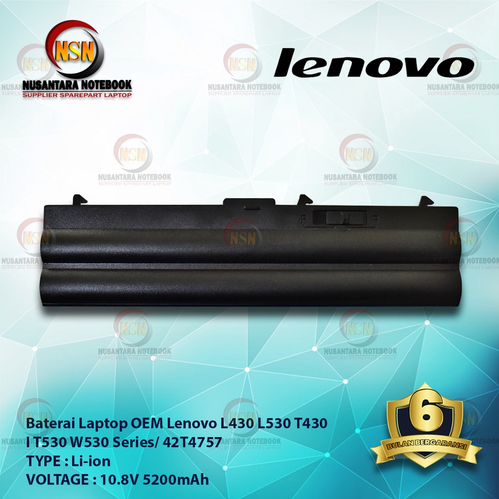 Baterai OEM Laptop Lenovo L430 L530 T430 Series 70+ 10.8V 5200mAh