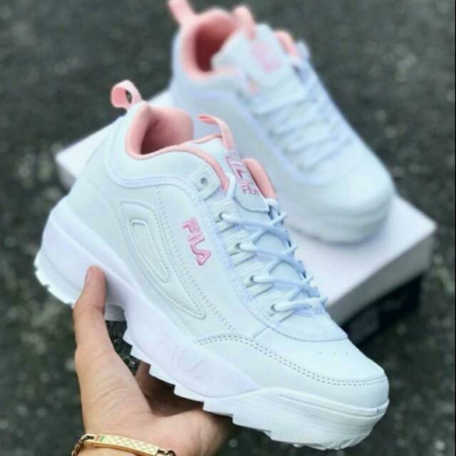 salmon pink white fila shoes