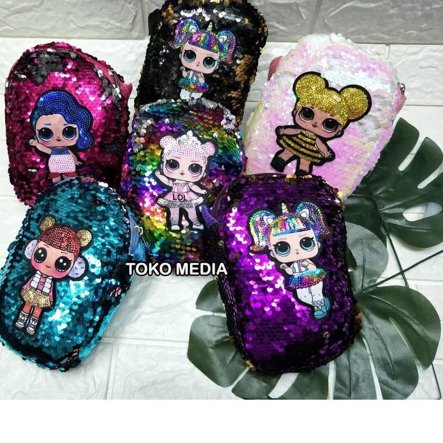 Tas Selempang Anak Bahan Sequin Usap LOL