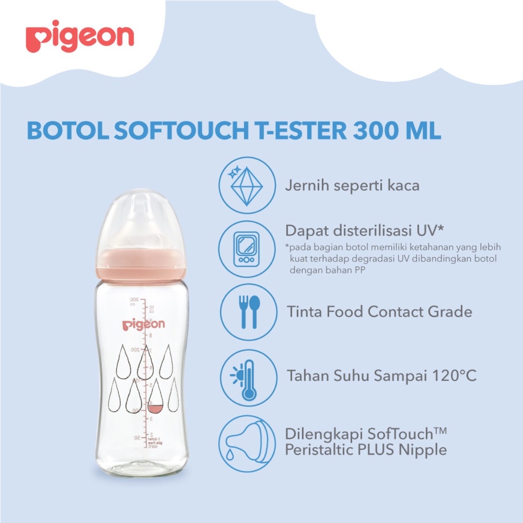 Pigeon SofTouch Peristaltic Plus PP Wide Neck Bottle T-Ester Peach 3m+ Bulan Botol Susu 300ml