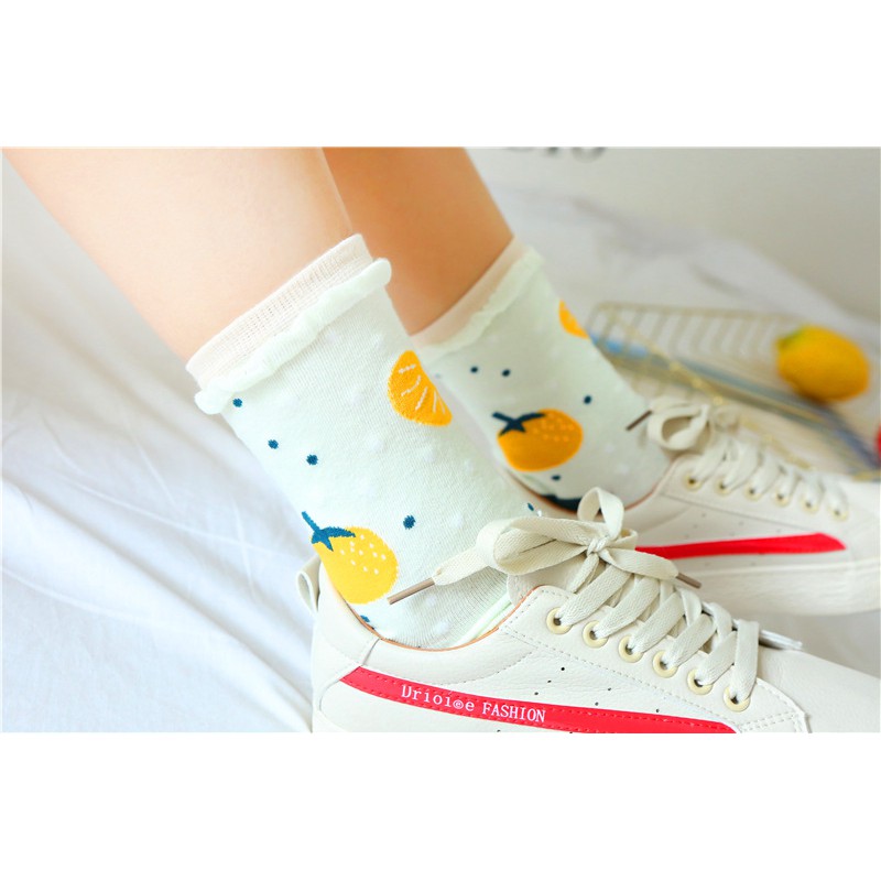 KK-54 kaos kaki wanita motif orange strawberry fruits cotton socks import jepang