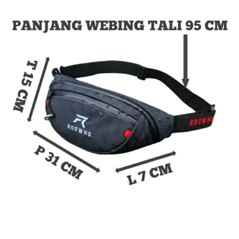 Tas Selempang Pria ROOWNS Original Waterproof Waist Bag Pria Anti Air Premium Murah Not Arei Tnf