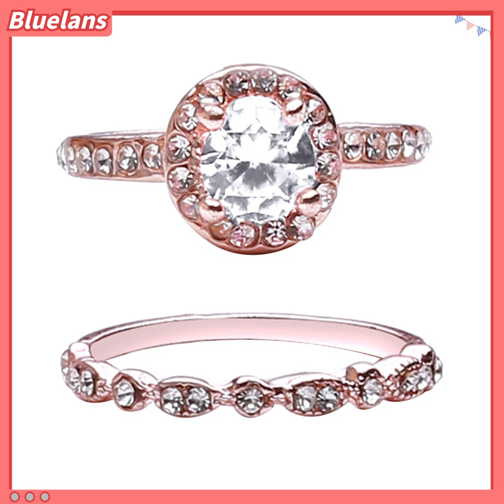 2pcs Cincin Zircon Berlian Imitasi Untuk Wanita