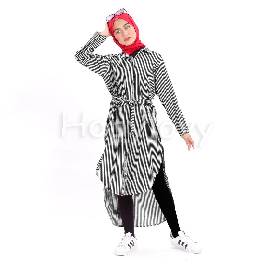 HOPYLOVY - Tunik Wanita Motif Salur Syifa