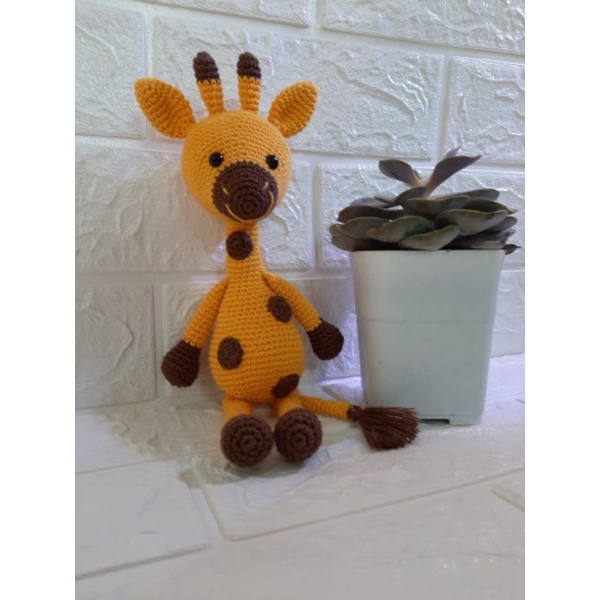 Boneka Rajut Amigurumi Bahan Benang Katun Bali Franky Giraffe 27Cm