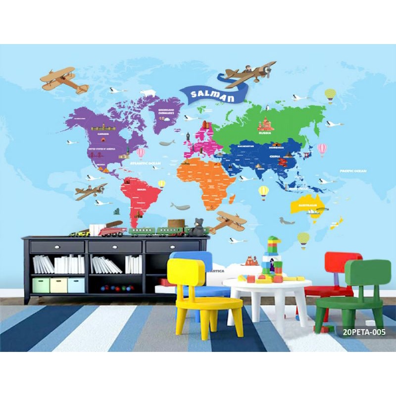 Wallpaper Dinding 3D Custom Peta Dunia (20-PETA-005)