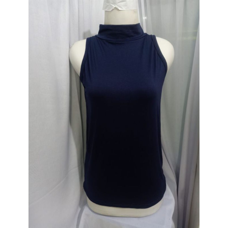 TURTLE NECK [JUMBO] TERMURAH / TANKTOP ATASAN WANITA TANPA LENGAN POLOS-Biru dongker