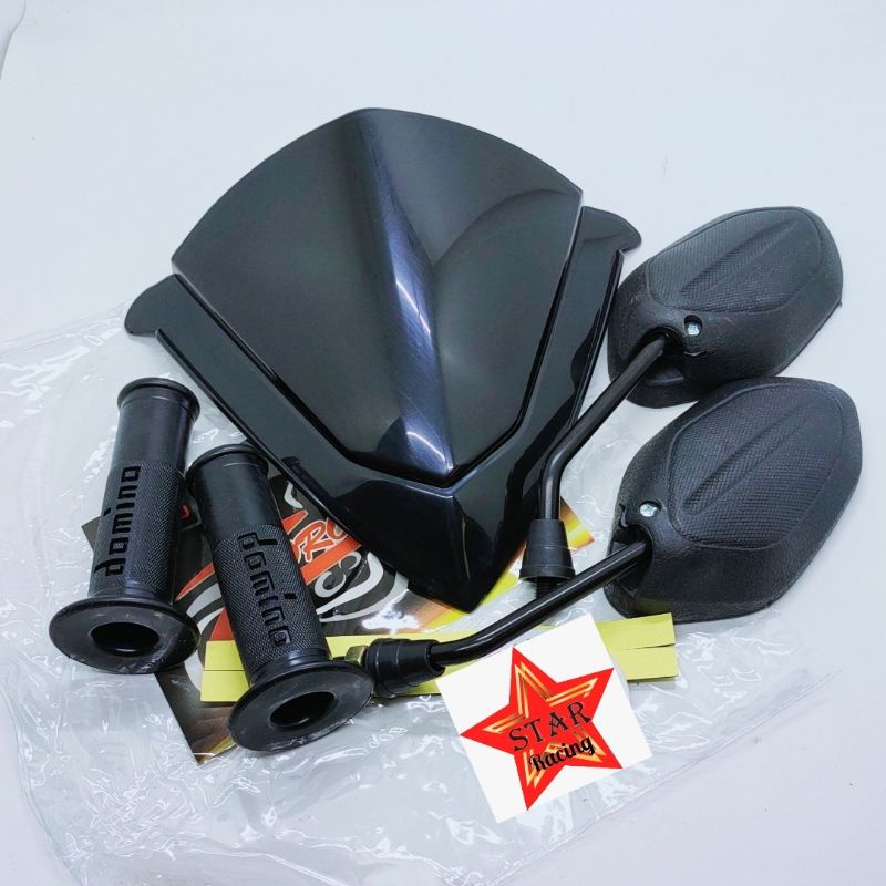 Visor Zoro hitam kilat+ spion beat tangkai hitam+ handgrip sisik Vario 125 Old lama vario 125 Old Te