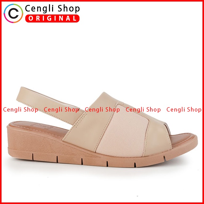 SANDAL WEDGES KULIT OBERMAIN WANITA ORIGINAL ASLI TERBARU BEIGE OW30