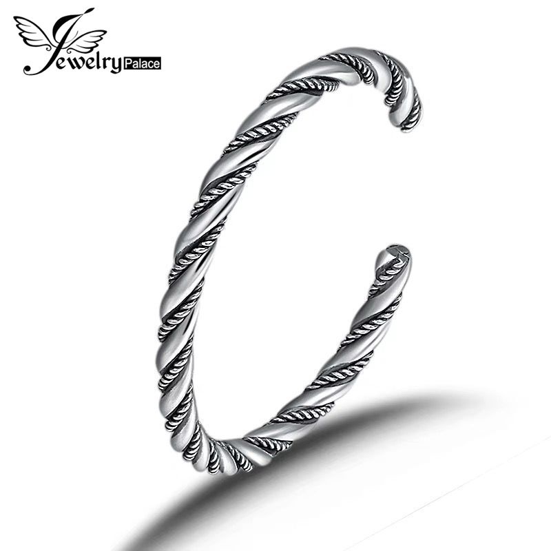 Gelang Model Terbuka Bahan 925 Silver Gaya Vintage Untuk Wanita