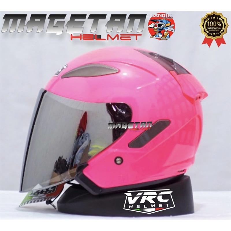 HELM CENTRO VRC SOLID/POLOS (paket ganteng spoiler kaca flat venom iridium)-pink stb tnp spoile