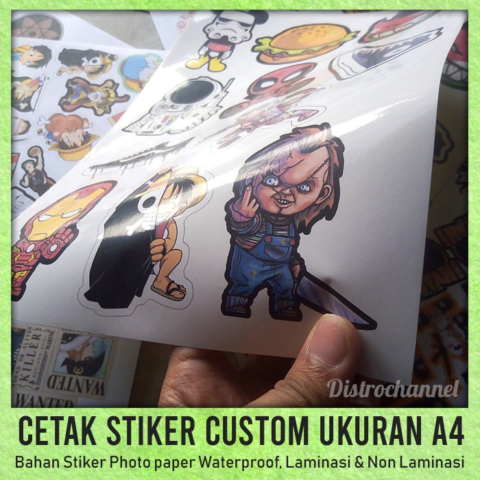 

Cetak Stiker A4 bahan Vinil tahan air waterproof bisa satuan gambar bebas
