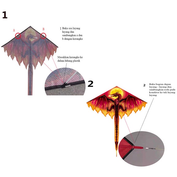 Layang-Layang Lipat Tradisional Untuk Outdoor Layangan Hias 3D Karakter Motif Burung &amp; Naga Bisa Dilipat Untuk Anak dan dewasa