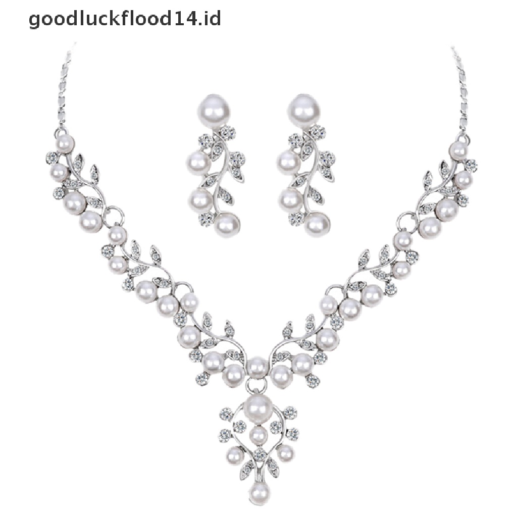 [OOID] Fashion Imitation Pearl Short Necklace Earrings Jewelry Set Prom Party Accessory ID