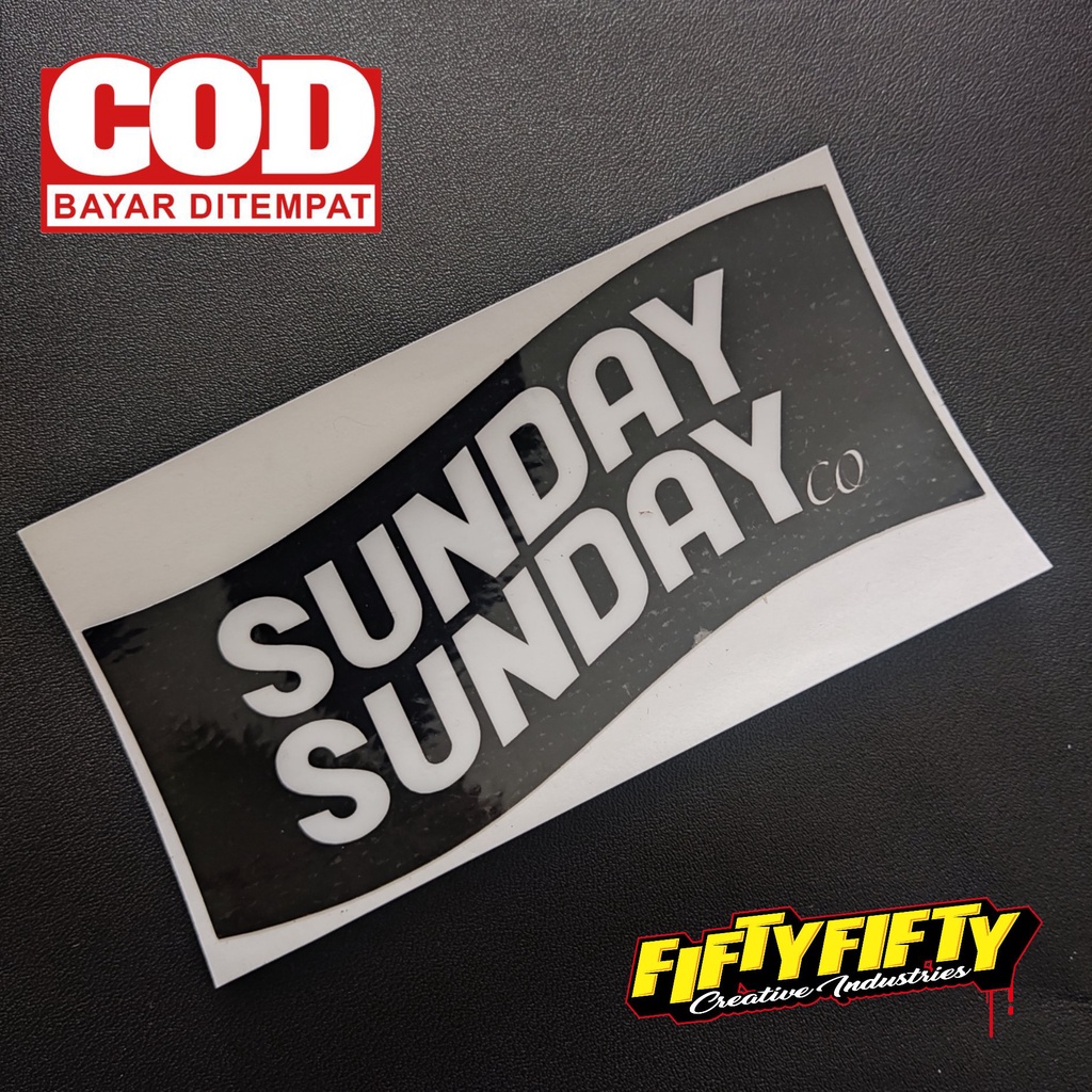 Stiker Print Cut BRAND DISTRO SUNDAY SUNDAY Stiker Printing Laminasi Glossy Tahan Air Stiker Motor Mobil Helm Sudah