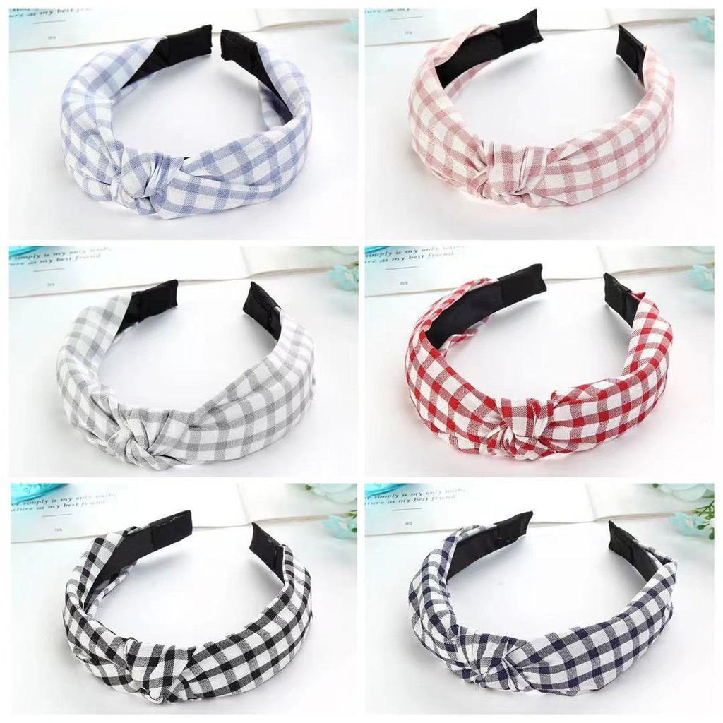 Bandana Wanita Bando Korean Style Motif Kotak-Kotak Aksesoris Rambut Wanita Bando Wanita Import (VC)