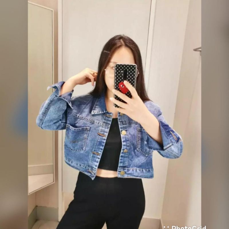 BISA COD JAKET JEANS CROP SNOW BLUE AIRIN