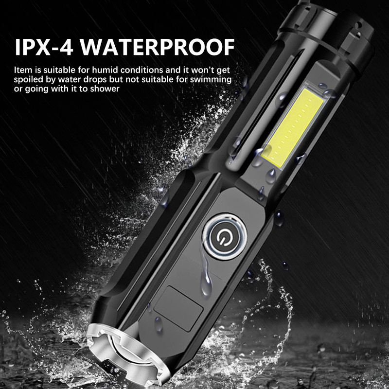 Lampu Senter Led Mini 4 Mode Zoom Adjustable Anti Air Usb Rechargeable Untuk Camping / Hiking