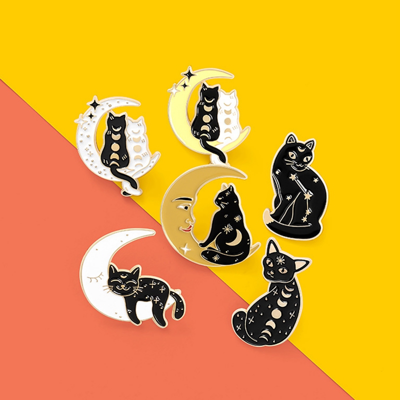 Bros Pin Enamel Bentuk Kucing Hitam Putih Untuk Hadiah Teman