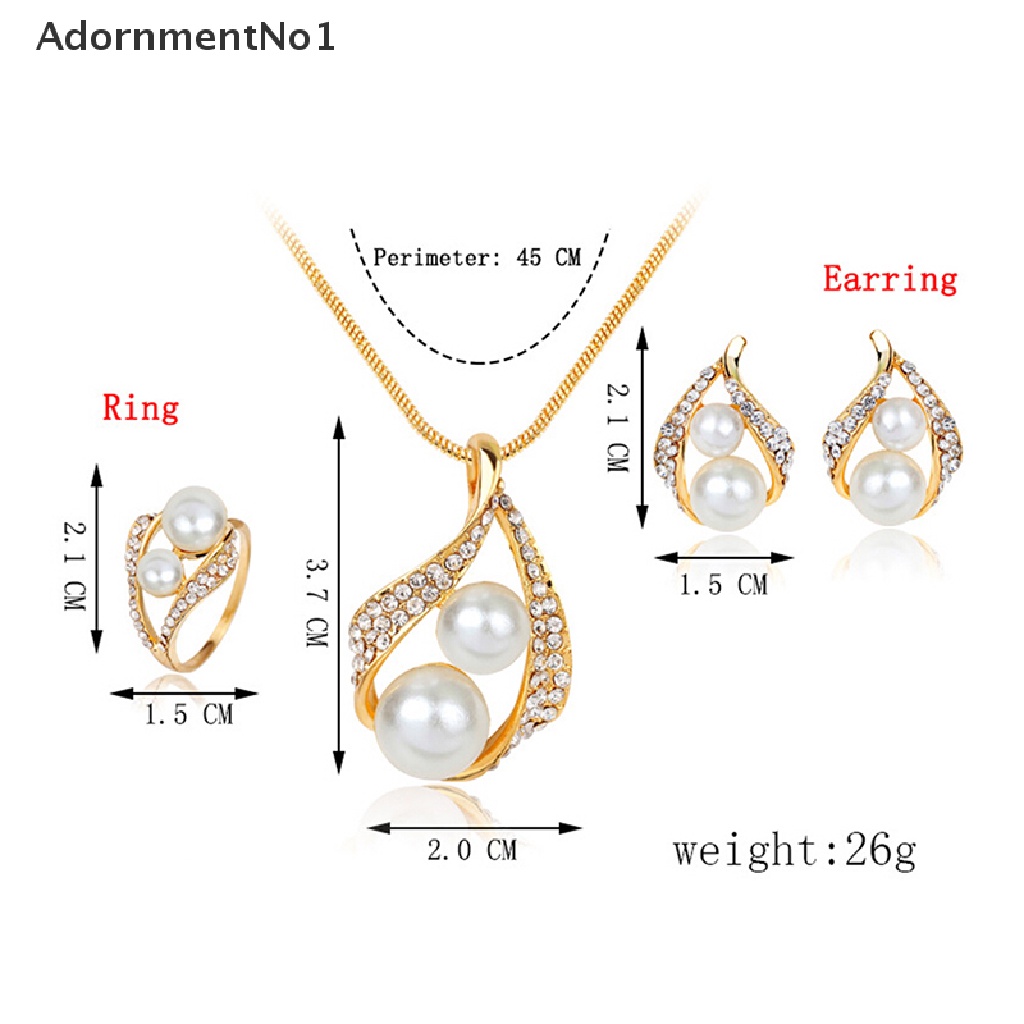 (AdornmentNo1) Set Kalung + Anting + Cincin Kristal + Mutiara Imitasi Untuk Pengantin Wanita