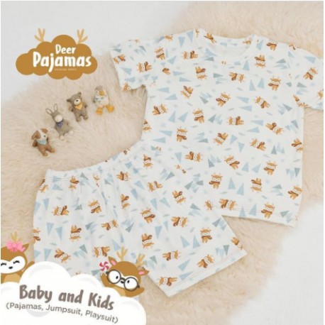 HIKARUSA SHORT SLEEVE SHORT PANTS Baju Tidur Bayi Anak TENCEL Set SETELAN PENDEK Pajamas Piyama Baby