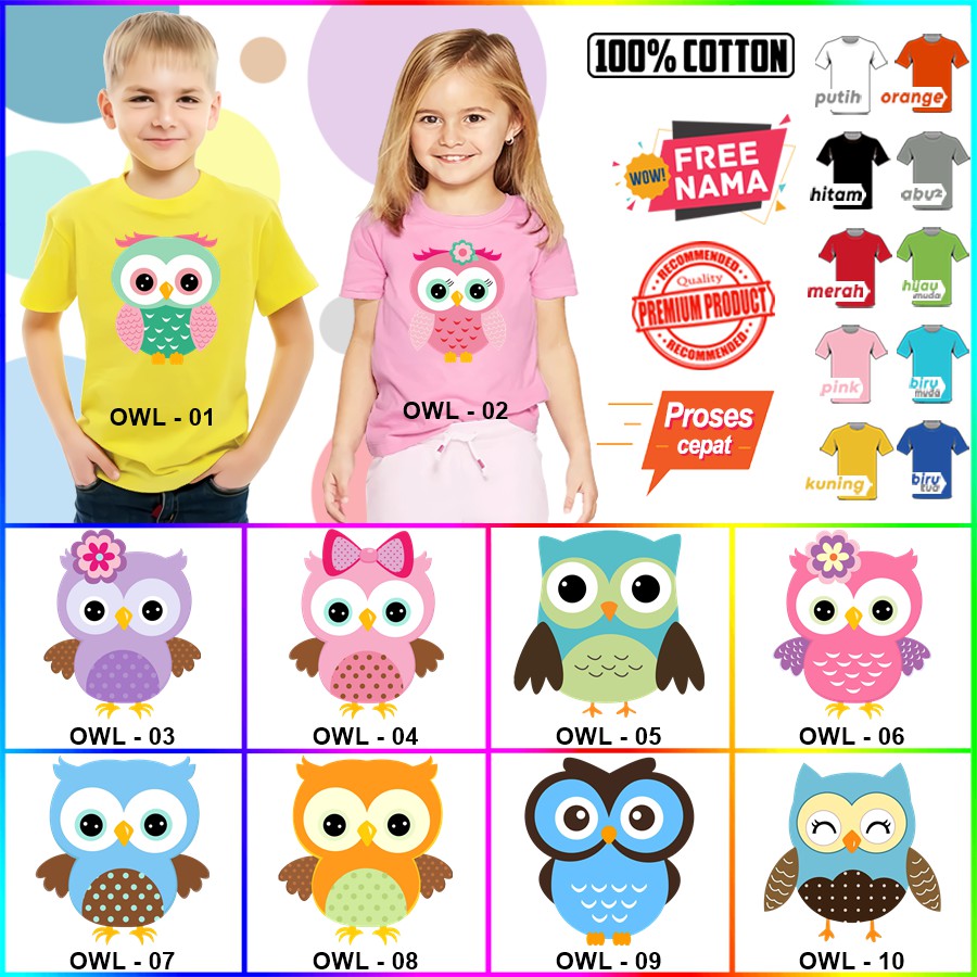 Baju Kaos ANAK DAN DEWASA OWL COUPLE (FREE NAMA)