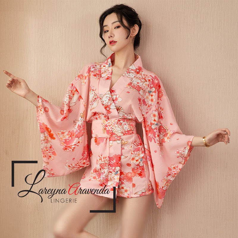 Set Lingerie + G String Sexy Model Kimono Mewah Sabuk Besar LG028