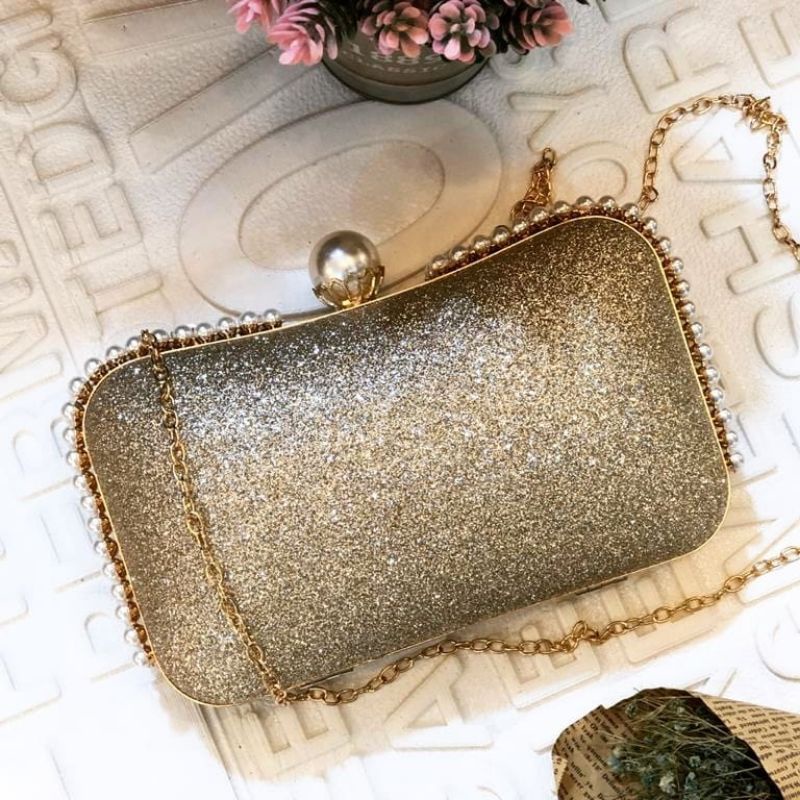 Tas Pesta Elizabeth Embellished Pearl Box Clutch